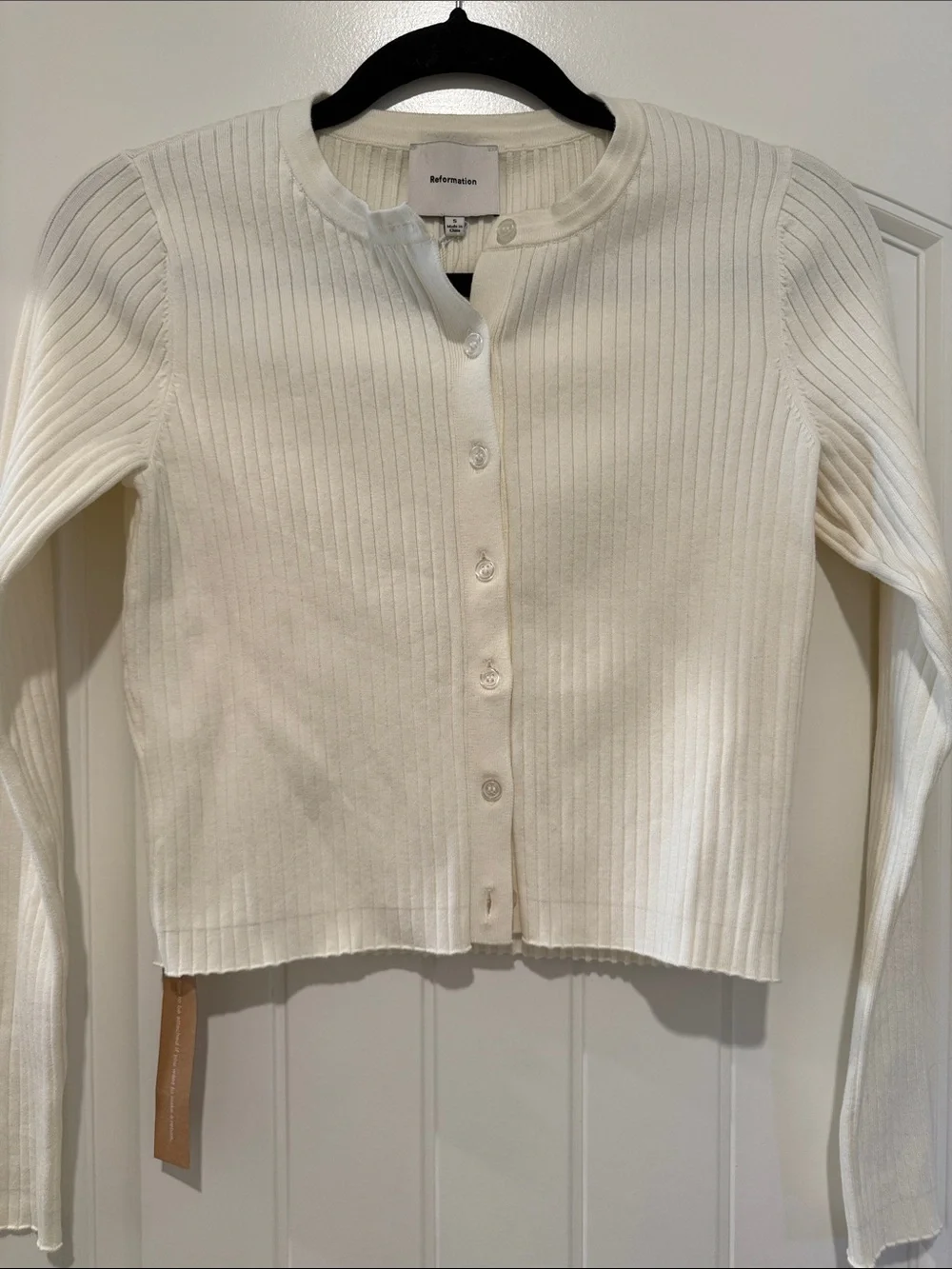 Reformation Cream Ribbed Button-Up Cardigan - Picture 2 of 9